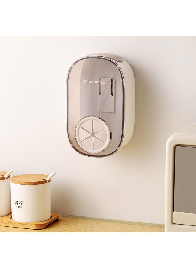 منظم ورق تغليف بلاستيك جداري بدون حفر – صندوق تخزين رول نايلون المطبخ مع موزع أكياس القمامة القابل للسحب – علبة حفظ أكياس الطعام وأغطية الأطباق والشاور كاب – منظم مطبخ عملي موفر للمساحة بلون أوف وايت - Image 2